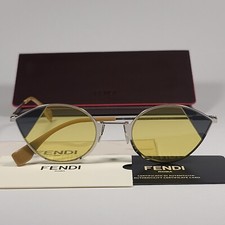 Fendi FF0342 B1ZHO Women's Cat Eye Sunglasses White Gold Frame Yellow Lens 51mm