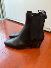NEW ZARA block Heeled Leather Black Ankle Boots Booties EU 36 US 6 women pull on