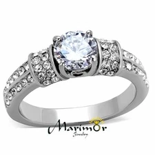 1.32Ct Round Cut Cubic Zirconia Stainless Steel Engagement Ring Womens Size 5-10