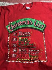 Vintage Fun Tees T Shirt Christmas List Men’s XL Made In USA Red Kisses Hugs