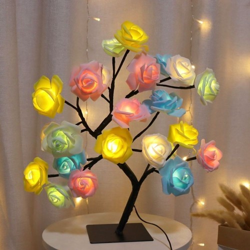 24 LED Rose Flower Tree Lights USB Table Lamp Fairy Night Light Home Party Decor - Picture 13 of 17