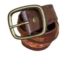 Vintage J.Crew Braided Leather Belt Women Sz Lg 2 Tone Size Large Brass Hardware