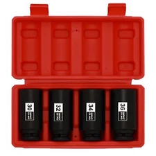 1/2" Drive Deep Spindle Axle Nut Impact Socket Set,12 Point CR-MO, 30,32,34,36mm