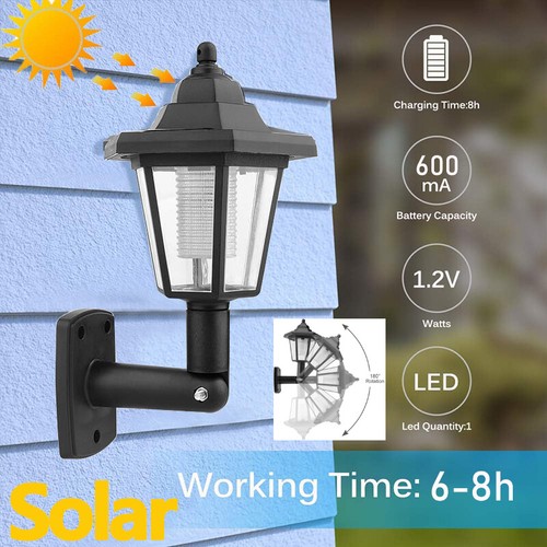2PKS Outdoor Solar Power LED Post Wall Light Garden Patio Porch Sconce Lantern - Picture 7 of 10