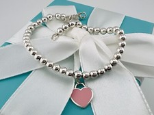 Return To Tiffany Pink Enamel Mini Heart Tag Bracelet