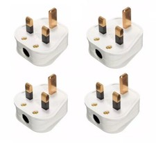 4 x 13A UK 3 Pin Fused White Mains Plastic Plug 13 Amps Household Mains Plugs