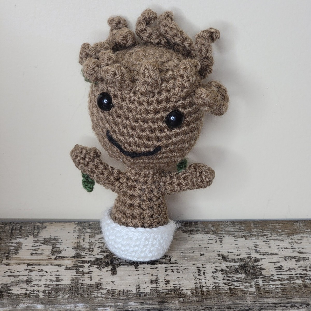 Crocheted Mini Groot In A White Pot Amigurumi Stuffed Guardians of
