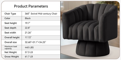 360° Swivel Barrel Chair, Modern Velvet Accent Chair With Wide Upholstery - Picture 37 of 133