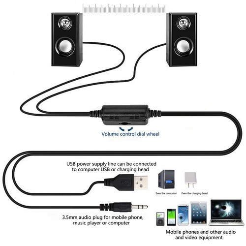 1 Pair Desktop Speakers Convenient Plug Play PC Computer Loudspeakers - Photo 7/15