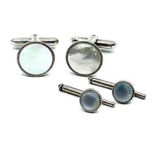 Vintage Hickok Silver Tone Mother of Pearl Cufflinks  Tuxedo Shirt Buttons