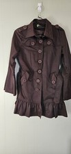 Grifflin Paris Size L Womens Lined Belted Ruffled Jacket. Chocolate Brown