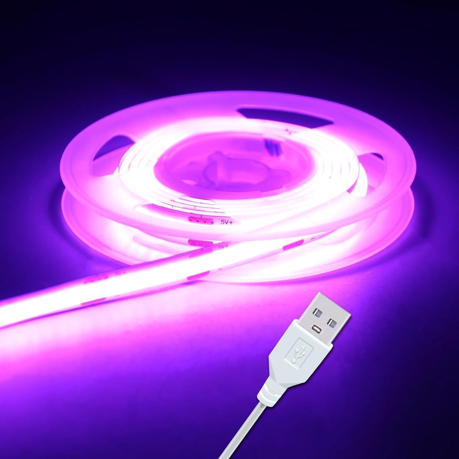 LED Strip Lights Purple 5V USB Not Dimmable Flexible COB LED Rope Lights 320L...-image