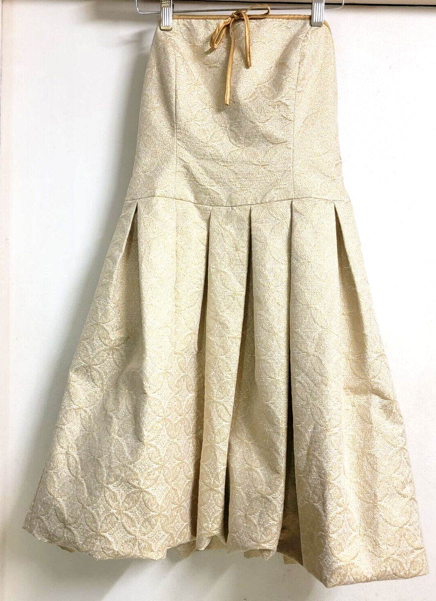 Louis Feraud Womens Strapless Pleated Puff Ball Formal Dress Gold Sz 6