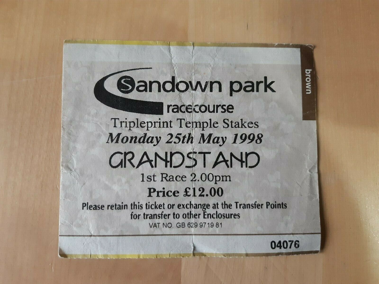  **ULTRA RARE** Sandown Park - Tripleprint Temple Stakes Ticket - 25/5/1998