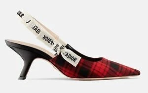 Sandale élingue Dior J'adior Jadior noir rouge tartan pompe à talon 37