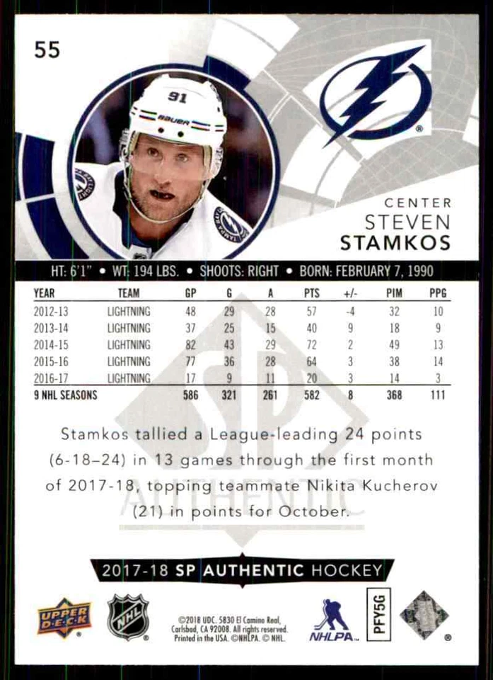 2017-18 Upper Deck SP Authentic Steven Stamkos #55 - Image 2 of 2