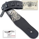 Walker & Williams CVG-WL-B Black Leather Padded Guitar Strap & Tan Howling Wolf