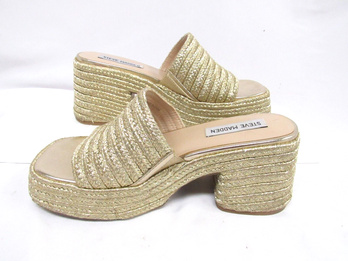 Steve Madden Reign Gold Platform Sandals Rope Woven Retro 70's