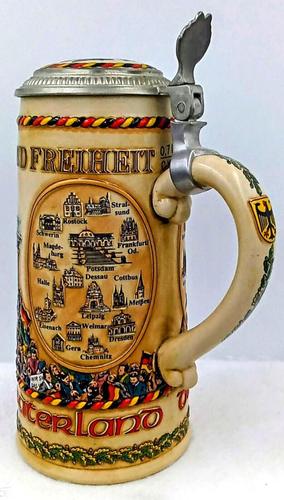 Vintage German Beer Stein Mug Einigkeit und Recht und Freiheit Unification Lid