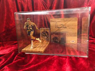 Jerry West Signed Lakers Court Tile w/ Card & Figure   PSA/DNA COA