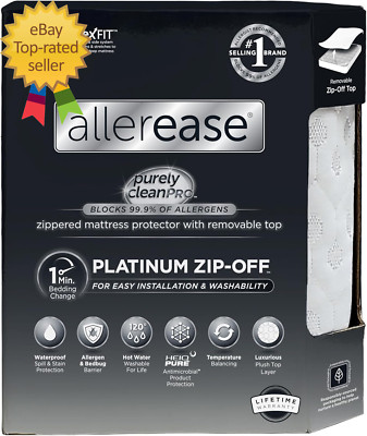 Allerease Platinum Zip-Off Top Waterproof Mattress Protector Queen Size 360 Degr