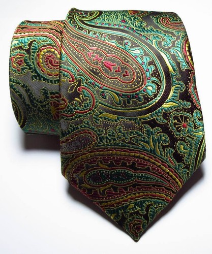 New Classic Paisley Black Green Gold Red JACQUARD WOVEN Silk Men's Tie Necktie - Picture 2 of 2