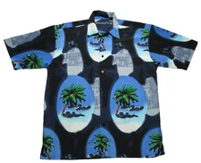Box Office Island Men's Size - M Blue Palm Trees Hawaiian Shirt