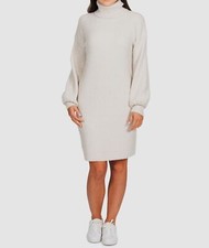 Hippie Rose Juniors' Women's Ivory Ribbed Turtleneck Sweater Dress Size L
