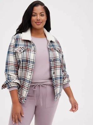 Torrid Nwt 6x Sherpa Trim Plaid Trucker 