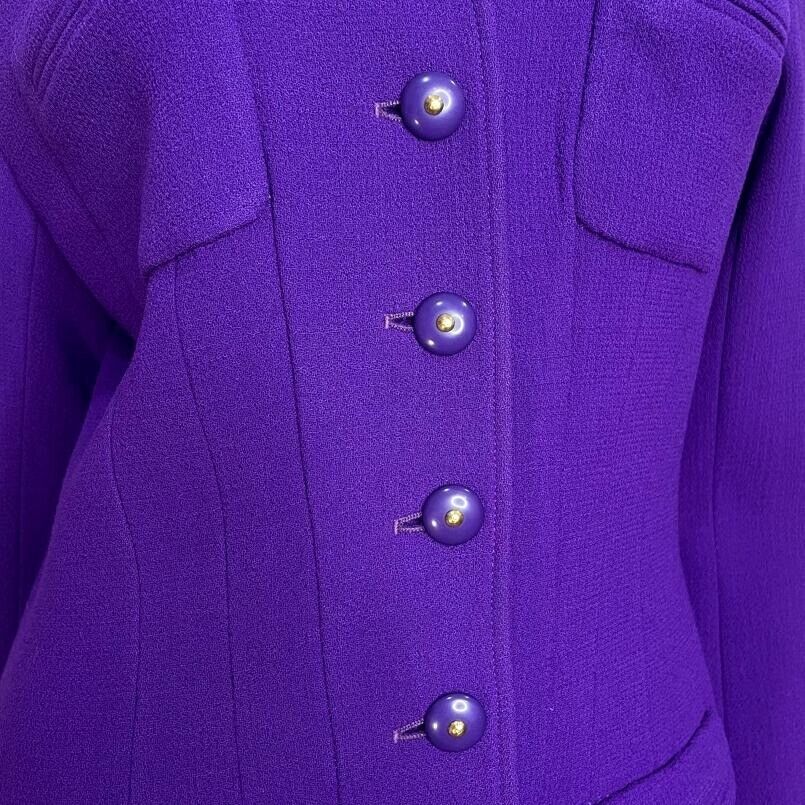 CHANEL Vintage 1995 Fall Winter 95A Wool Purple Gold Button Blazer - US 8