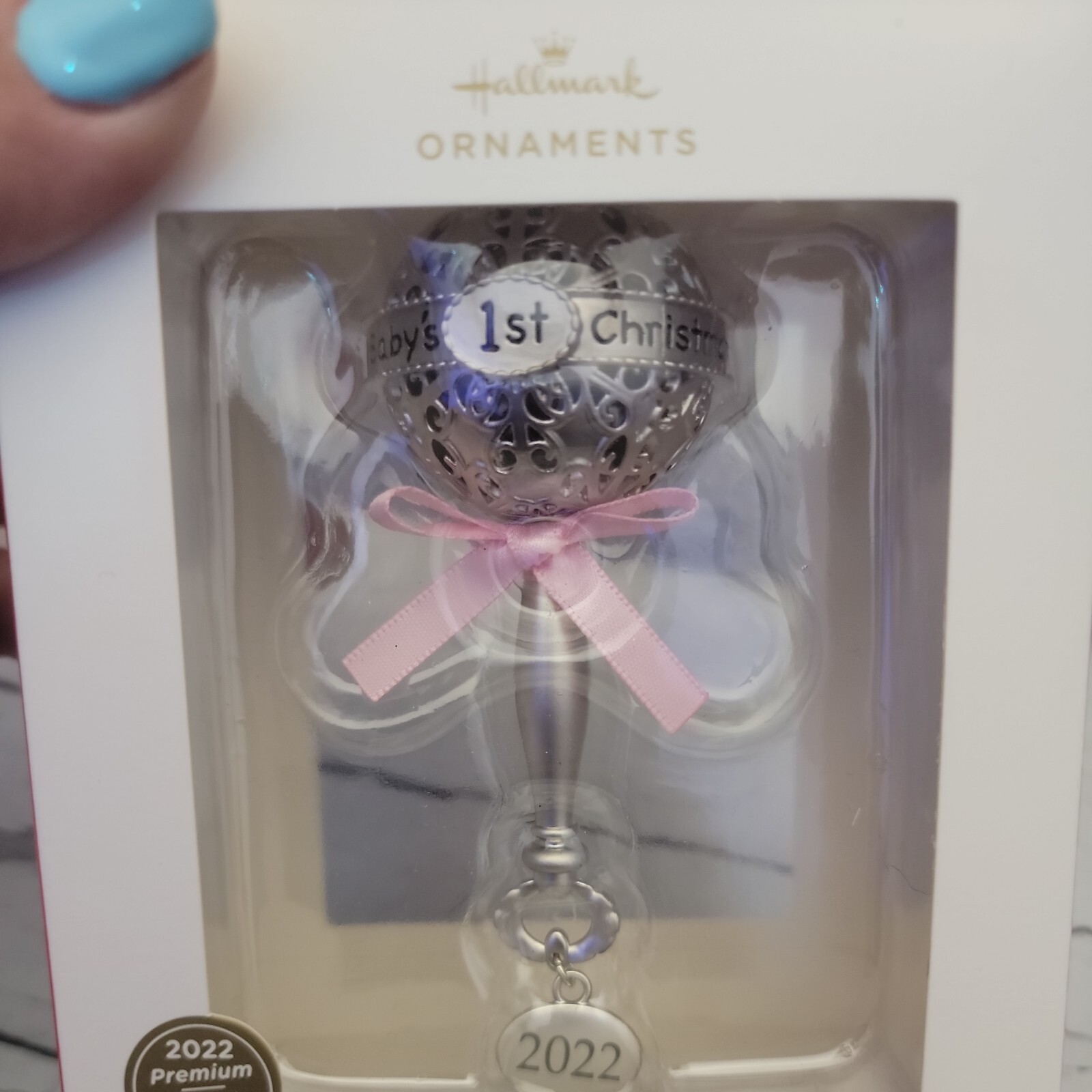 Hallmark 2022 Premium Metal Baby Girl 1st Christmas Rattle Ornament New