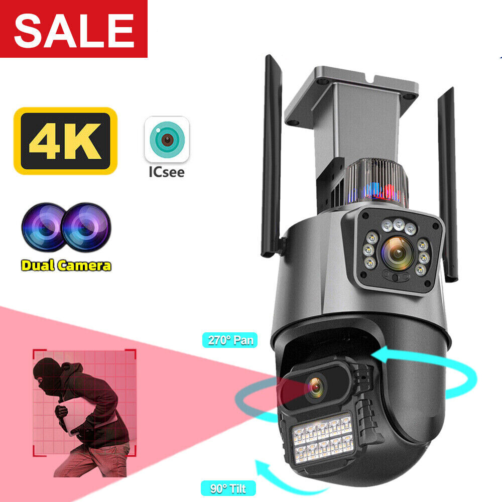 4K Wifi Security Camera Dual Lens 1-8X Zoom Outdoor PTZ IP Night Vision Cam 8MP