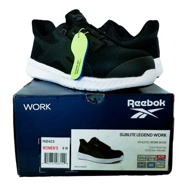 Reebok Work RB423 Womens Sublite Athletic Work Shoe 8Wide Black White NWB