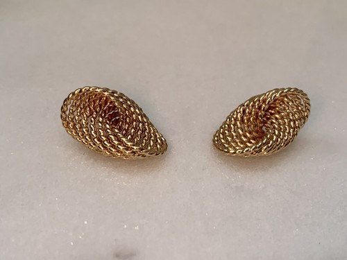9ct Gold Earrings, Vintage Rope Twist Large Studs, 90’s Vintage - Picture 2 of 11