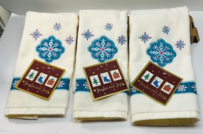 Ritz Jingles & Joy NewPatch Flake w/Snow IvoryTip Kitchen Towels Lot of 3 Cotton