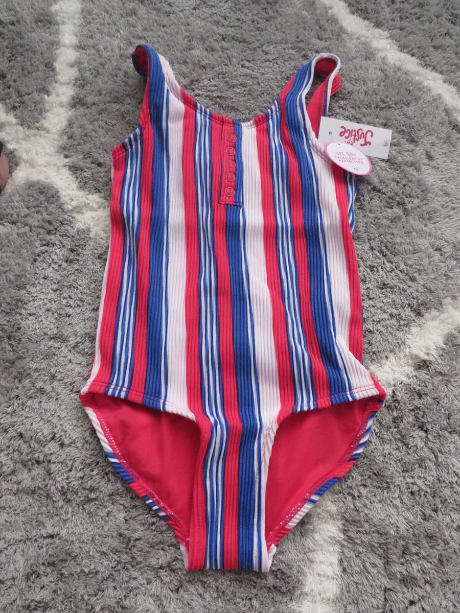 Girls red white and blue swimsuit cheap