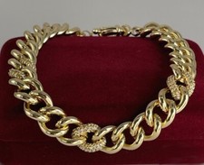 Deluxe Armband Panzerkette 9mm Kristalle 585er Gelbgold 14K vergoldet 20cm Damen