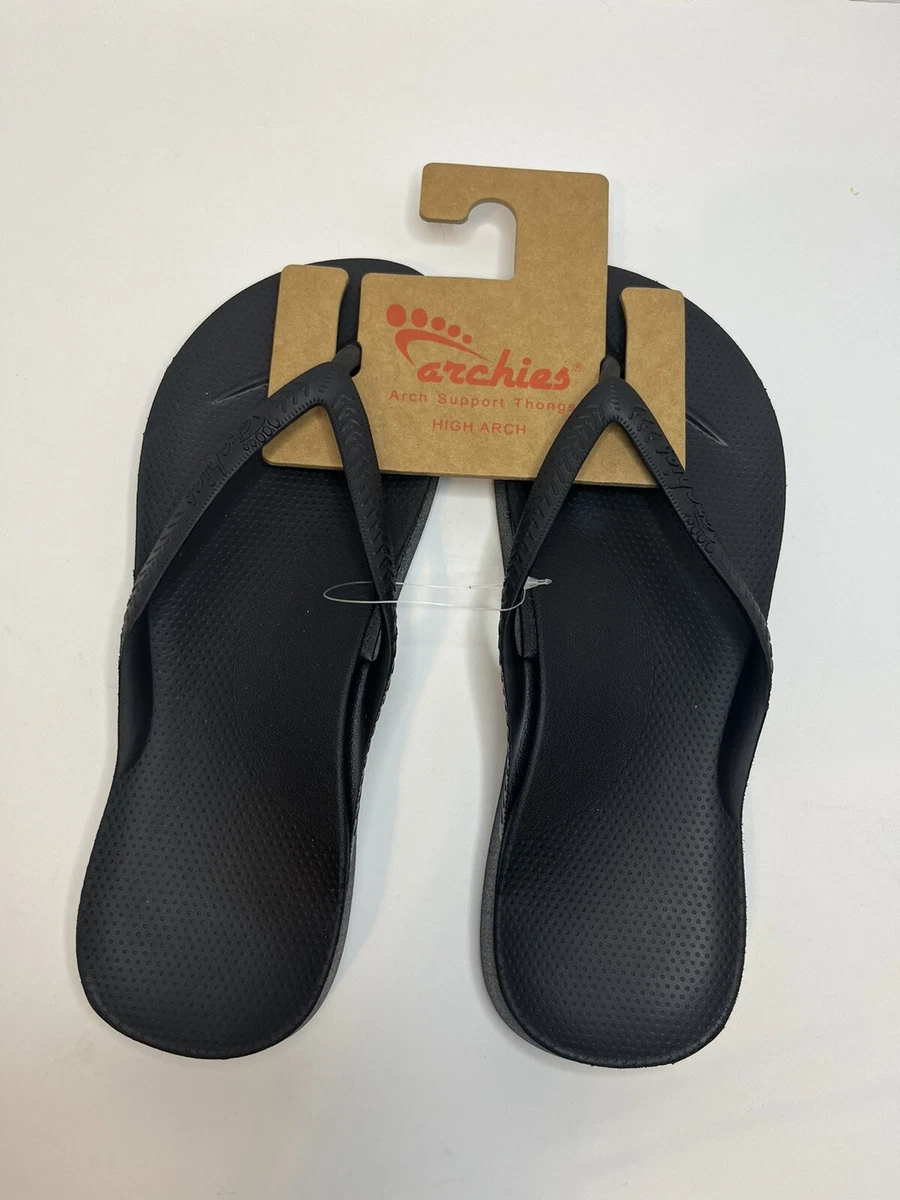 Archies Arch Support Thong Flip Flops High Arch Black Unisex Men 4