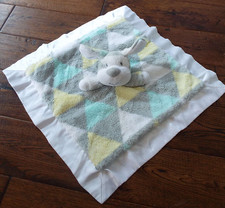 Baby Essentials Puppy Dog Lovey Security Blanket Gray Yellow Blue Triangles