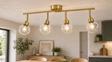 4 Light Brass Spotlight Bar Adjustable Glass Shades G9 LED Modern Ceiling Light
