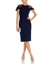 Eliza J Sheer Ruffle Shoulder Cocktail Dress in Navy , Size 4