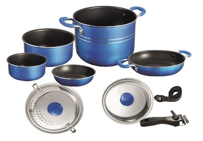 Camping Brunner Alu Kochtopfset Kochgeschirr Campingtöpfe Topfset SKIPPER 8+1Ø20