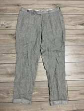 Men's Suitsupply Solbiati Pure Linen Lightweight Pants White Striped Brown 37x30