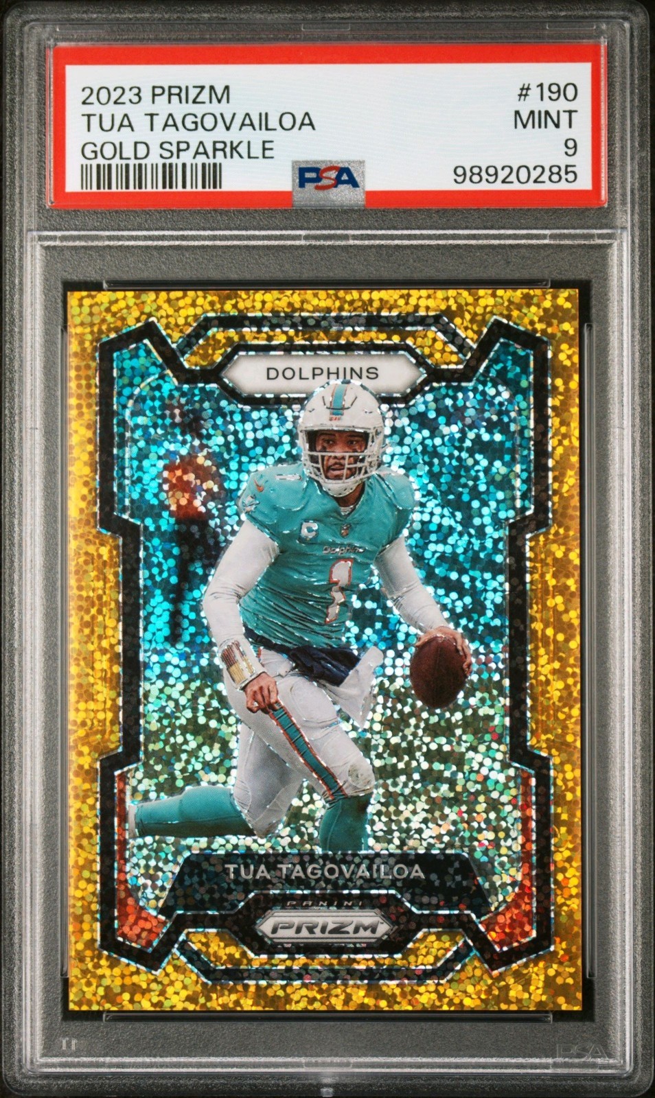 2023 PANINI PRIZM GOLD SPARKLE #190 TUA TAGOVAILOA 14/24 PSA 9 Miami Dolphins