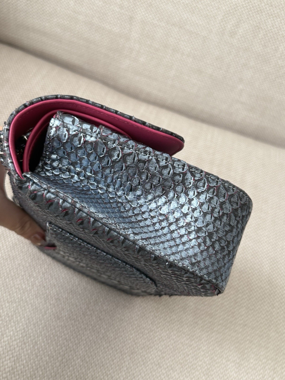 CHANEL Iridescent Blue Multicolor Python Classic … - image 8