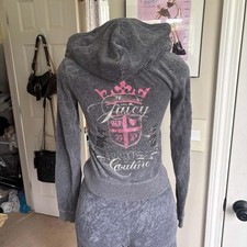 Vintage Juicy Couture Y2K Logo Gray  Pink Velour Tracksuit Set 2-piece size S