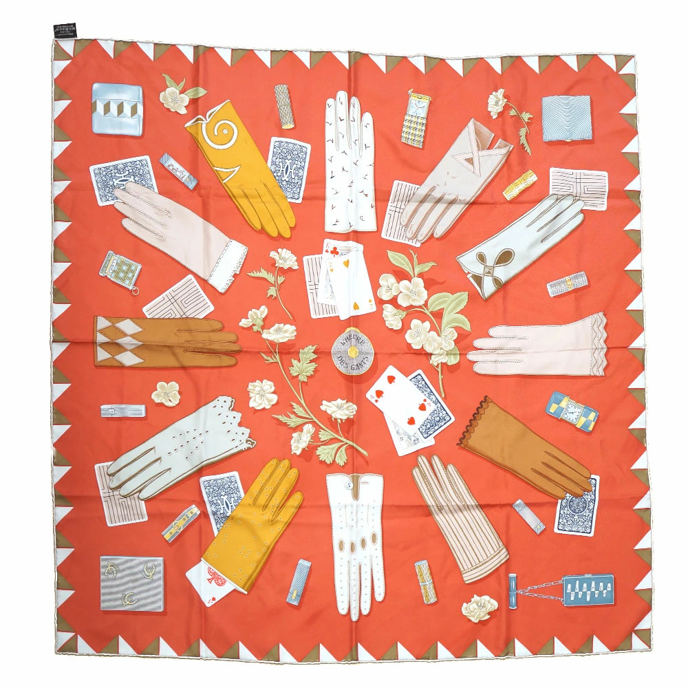 Hermes Carre 90 L HEURE DES GANTS Gloves Scarf Stole Main item r0_0209