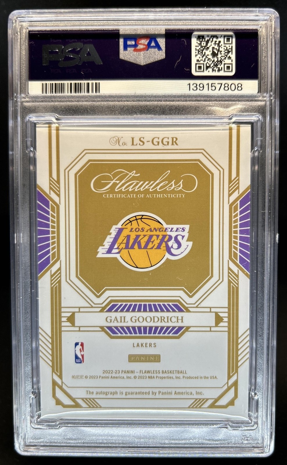 2022-23 Panini Flawless Gail Goodrich Legendary Scripts Auto #/25 PSA 9 10 view 2