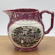 "Jarra jarra vintage de cerámica gris Old Castle de 5"" rosa salpicaduras brillo Inglaterra"