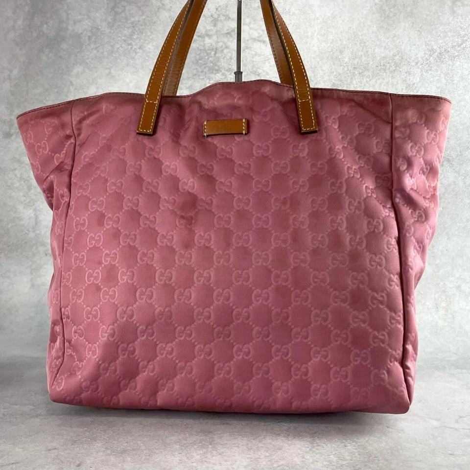 Bolso de Mano Gucci Rosa Nylon GG 282439 Cuero Borde Para Mujer Auténtico De Colección Foto 2 de 4